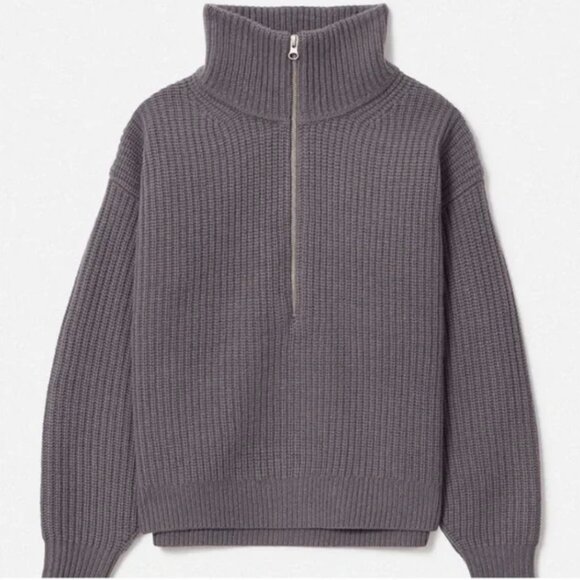 Everlane Felted Merino Half-Zip Sweater Plum Gray - Picture 3 of 8